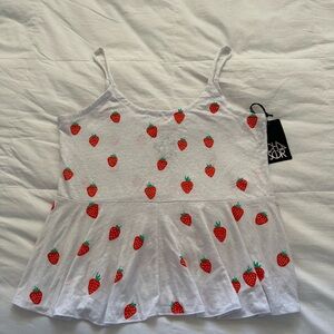 Chaser White Tank Top with Red Strawberry Print